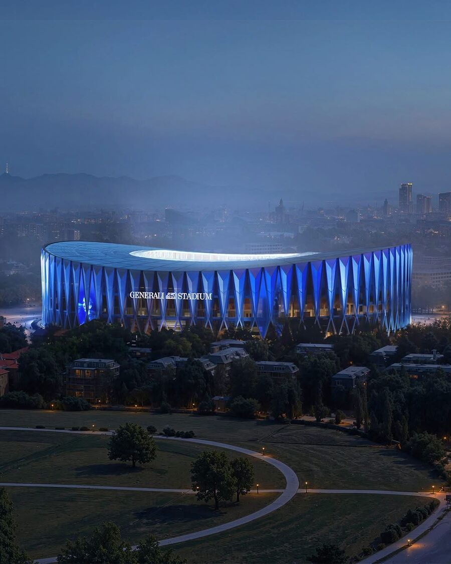Le Generali Stadium illuminé en bleu, aux couleurs de l'Inter